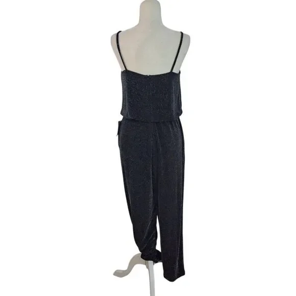 Eliza J Women's Black Metallic Spaghetti Strap Event Party Jumpsuit Sz 8 - Picture 5 of 9